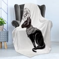thumbnail image 4 of Occult Soft Flannel Fleece Throw Blanket, Vintage Egyptian Cat Sphinx Eastern Design Artwork Print, Cozy Plush for Indoor and Outdoor Use, 60" x 80", Black Grey, by Ambesonne, 4 of 5