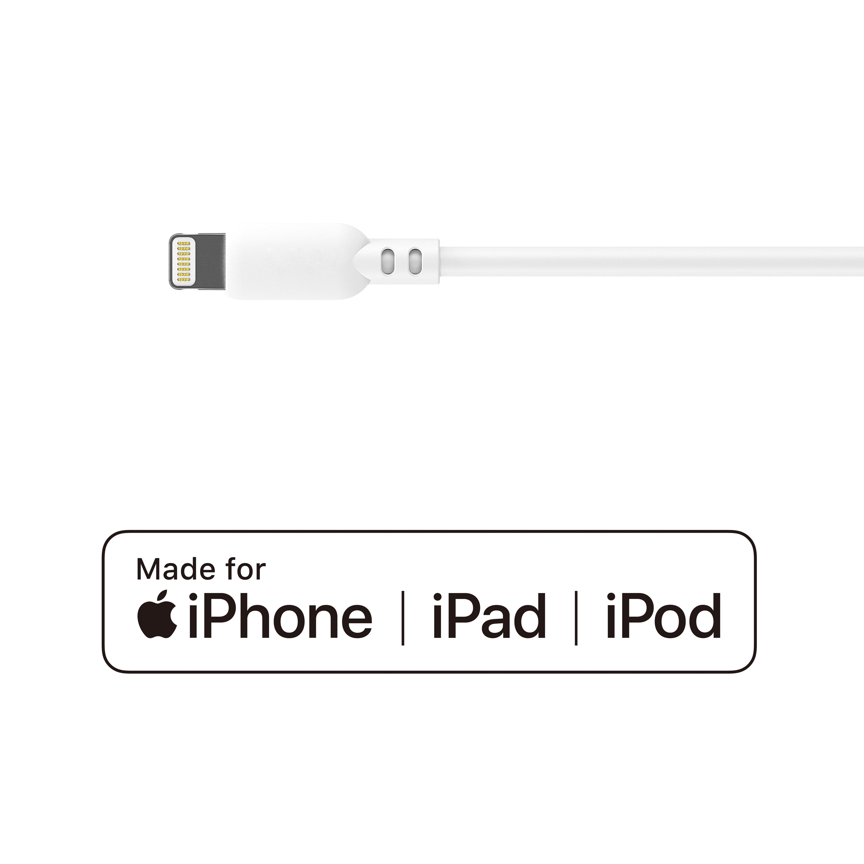 onn. Lightning to USB Cable, White, 6'