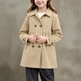 thumbnail image 2 of lnmuld Girls Lapel Double Breasted Ruched Waist Trench Coat Mid Length Outerwear Khaki,2-3 Years, 2 of 5