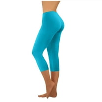 GEWSEY Women's Active FormFlex Buttery Soft High Waist 19" Inseam Capri Yoga Workout Leggings with Pockets (Sky Blue, XXL)