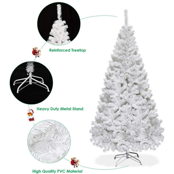 Gymax 7 FT White Artificial Christmas Tree Hinged Unlit Iridescent Xmas Tree