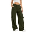 thumbnail image 3 of ClodeEU Women's Elastic Drawstring Waist Wide Leg Sweatpants ,Casual Loose Athletic Pants with Pockets Army Green,Women's Plus L, 3 of 9