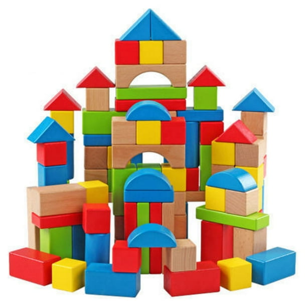 100PCS Wooden Building Blocks Set Kids Educational Toys - Colorful