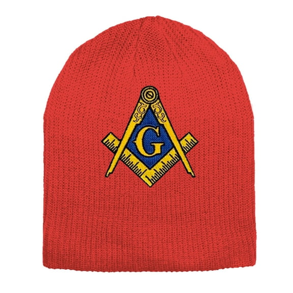 Masonic Hat Winter - Red Beanie Cap - Golden Standard Masons Symbol
