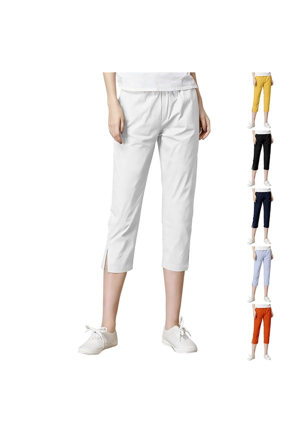 Women's Plus Size High Waisted Cotton Linen Harem Pants Loose with Slit