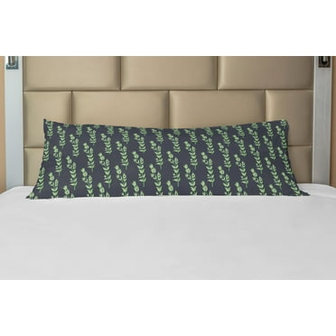 Botanical Body Pillow Case Cover with Zipper, Rhythmic Meadow Plants Pattern with Leafy Branch, Decorative Accent Long Pillowcase, Blue Grey Shamrock Green, by Ambesonne