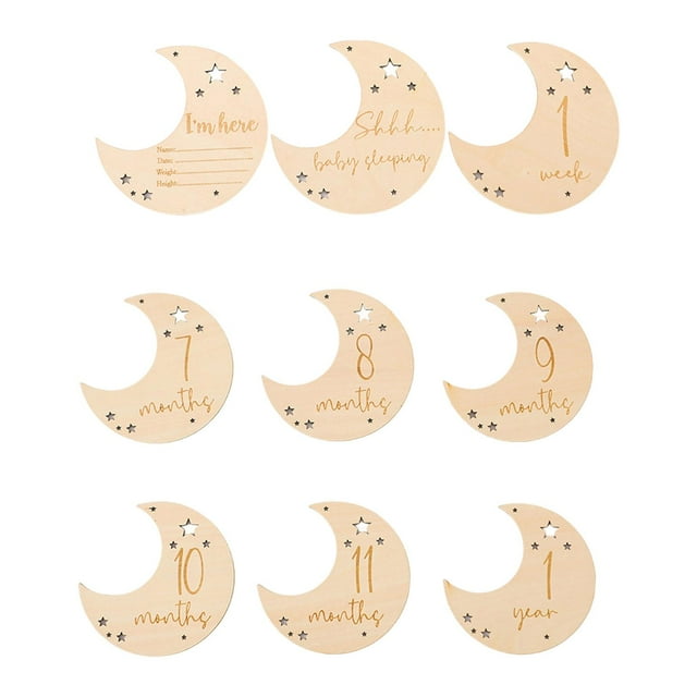 9 tarjetas de anuncio de nacimiento de bebé, tarjetas de hitos mensuales de madera para bebés, telón de fondo de cumpleaños, accesorios fotográficos, versión niños Baoblaze Globo de hito
