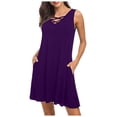 thumbnail image 2 of HIMIWAY Summer Dresses for Women 2023 Women's Fashion Summer Mini Sleeveless V-neck Cross Hollowed Out with Belt Dress Purple M, 2 of 6