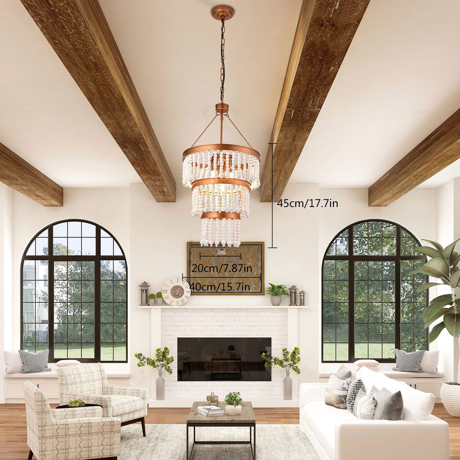 15.7" Modern Bohemia Wood Bead Chandelier 5-Light Pendant Lamp Ceiling Light Fixture for Dining Room