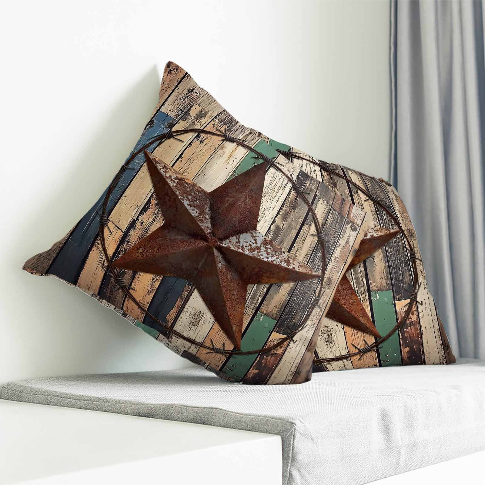 Throw Pillow Covers 26x26 Inch, Western Texas Stars Decorative Pillow Cases for Couch Sofa Bed, Farmhouse Vintage Wooden Plank Cotton Linen Square Home Decor Pillowcases with Hidden Zipper