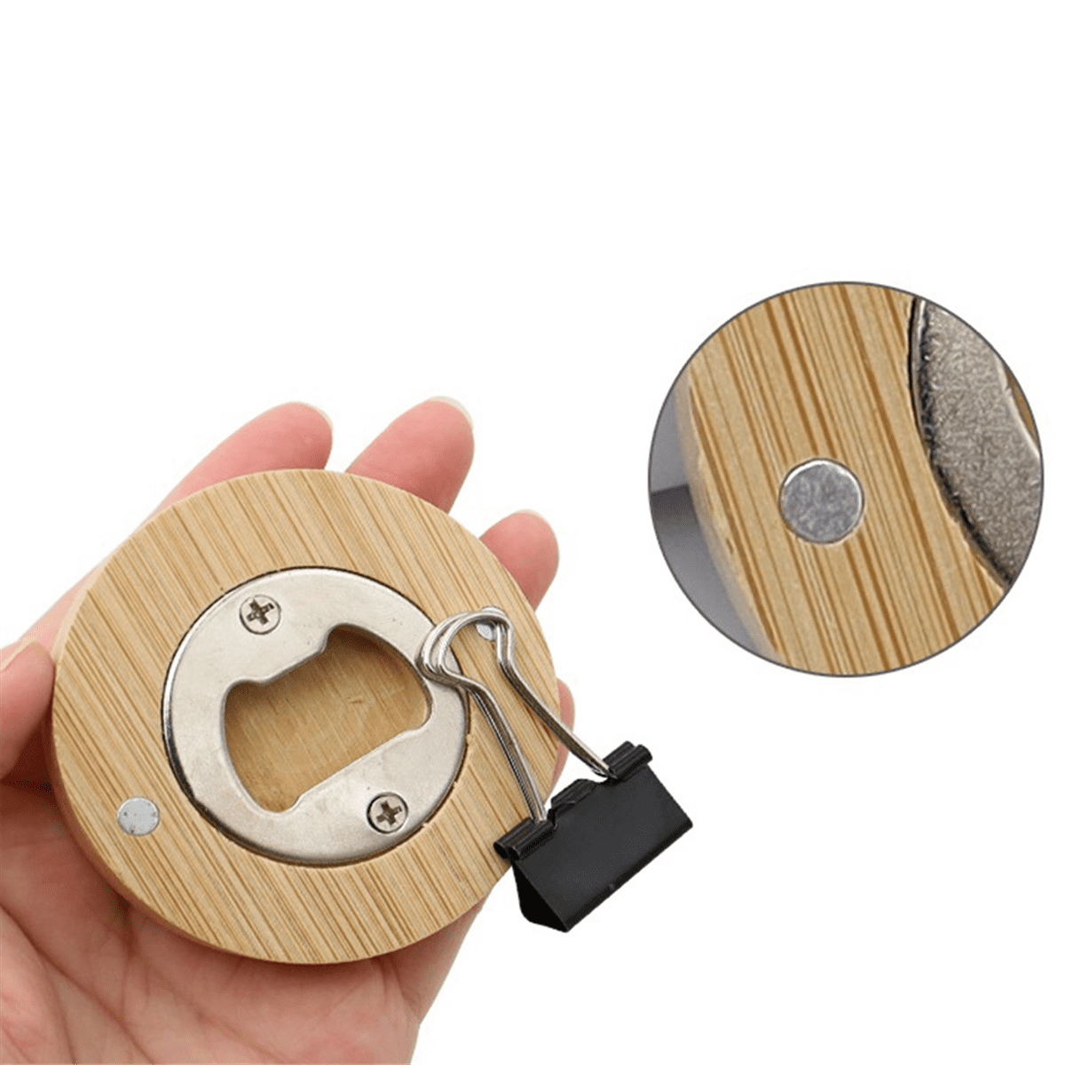 30PCS DIY Bamboo Round Shape Bottle Openers Coaster Fridge Magnet Refrigerator Sticker Bar Deco 1377