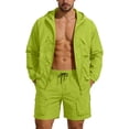 thumbnail image 3 of UVEASISHA Mens Two Piece Casual Outfits Zip Up Hooded Sun Protection Jacket and Cargo Shorts Set Lightweight Loose Hiking Fishing Travel Sets with Pockets Green M, 3 of 10