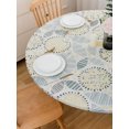 thumbnail image 3 of Round Vinyl Fitted Tablecloth with Flannel Backing Elastic Table Cloth Waterproof Oil-Proof Plastic Cover- Fits Tables up to 40" - 44" Diameter, 3 of 4
