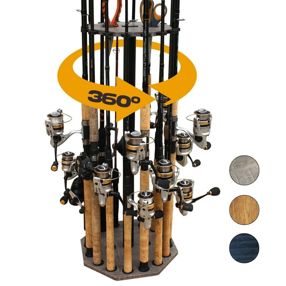 Rush Creek Creations Fishing Rod Spinning Rod Rack with Top Plate Inserts 16 Rod Capacity-Barn Wood