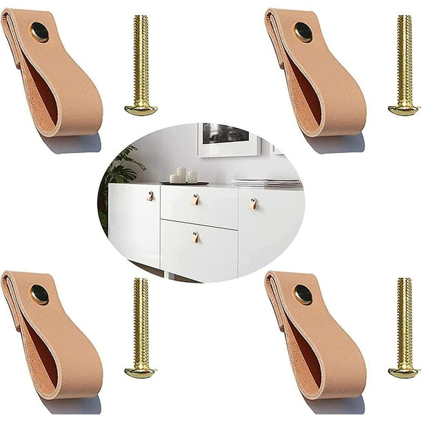 4 piezas de perillas de cuero para muebles, manija de cuero para cajón, manija de gabinete, manija de cuero creativa para puerta de gabinete, cajón, tiradores de puerta, muy buena decoración