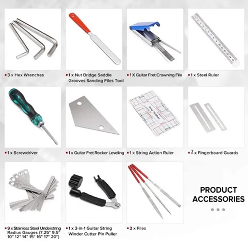 25pcs Guitar Tool Kit With Carry Bag Repair Maintenance Tools String Action Ruler Luthier File Guitar Bridge Pins Guitar Ukulele