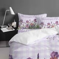 thumbnail image 4 of Summer Flower Iris Queen Size Comforter Set, Purple Plaid Country Watercolor Soft Bedding for All Seasons, 4 Pcs Bed Set with 1Comforter (90"x92") ,1 Sheet(94"x116"), 2 Pillowcases (19"x29"), 4 of 7