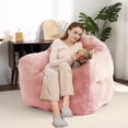 thumbnail image 4 of Puf Gigante para Adultos y Niños con Reposabrazos - Sofá de Piso con Espuma de Alta Densidad y Tapizado Tipo Piel de Conejo Suave - Ideal para Sala, Dormitorio o Sala de Juegos - Rosa - 99 x 81 x 71, 4 of 8