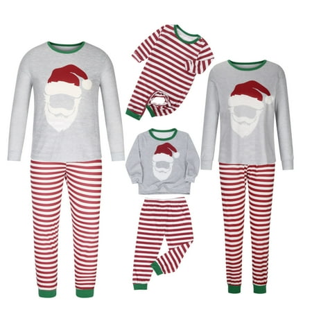 

Christmas Pajamas for Family Christmas Matching Striped Santa Print Pajamas Suit For Family 2PCS