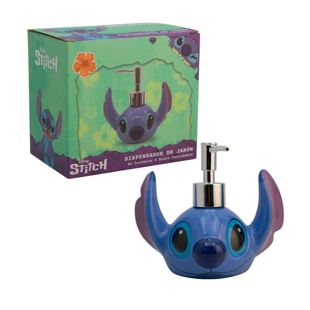 Dispensador de Cerámica para Jabón Líquido Recargable, Colección Disney Clásicos, Cabeza Stitch 3D, Capacidad 200 Ml con Caja Regalo
