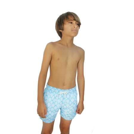 Azul Suit - Azul Little Boys Light Blue African Mask Drawstring Tie Swimwear Shorts
