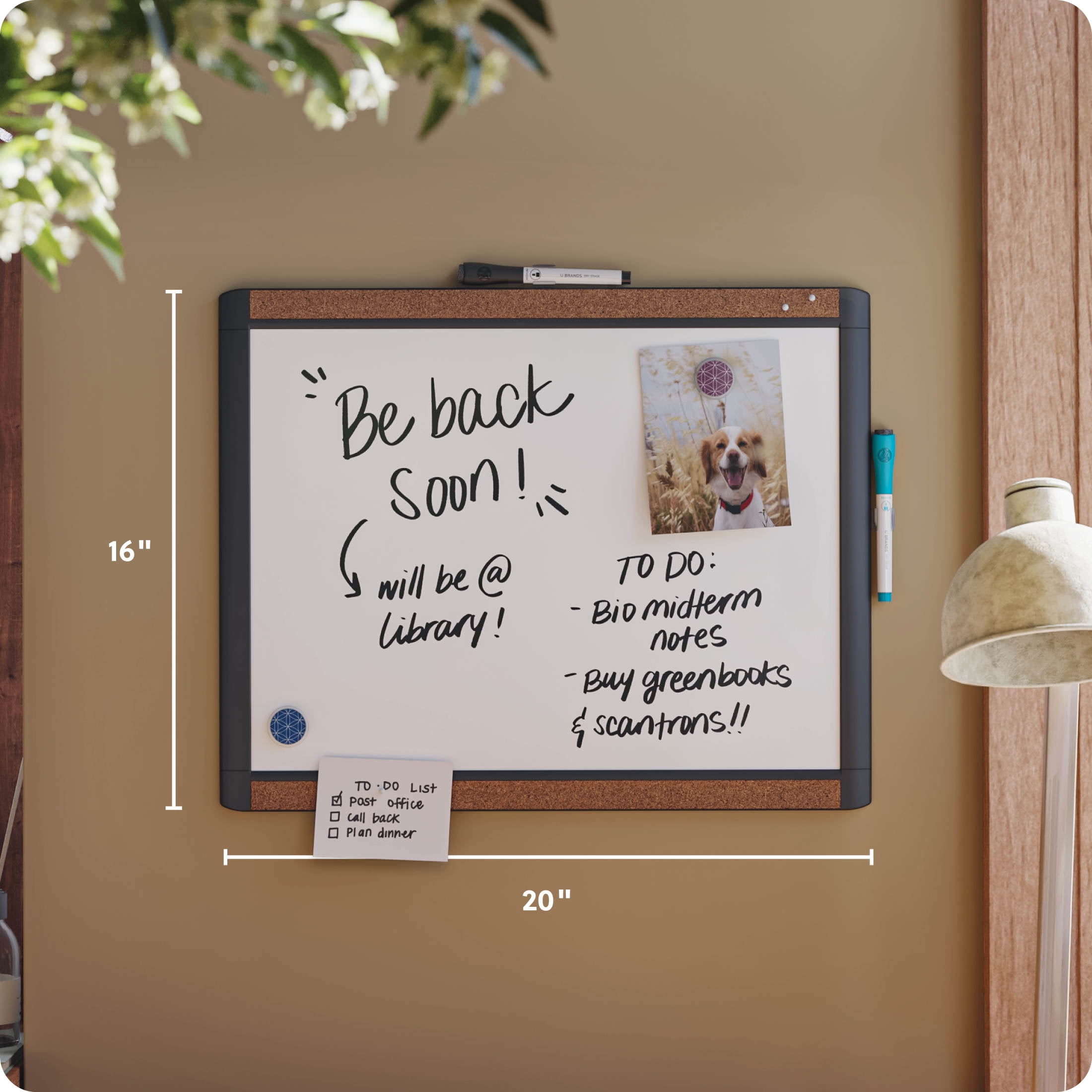 U Brands 20 x 16 in. Magnetic Dry Erase Whiteboard with Modern Pin-It Frame