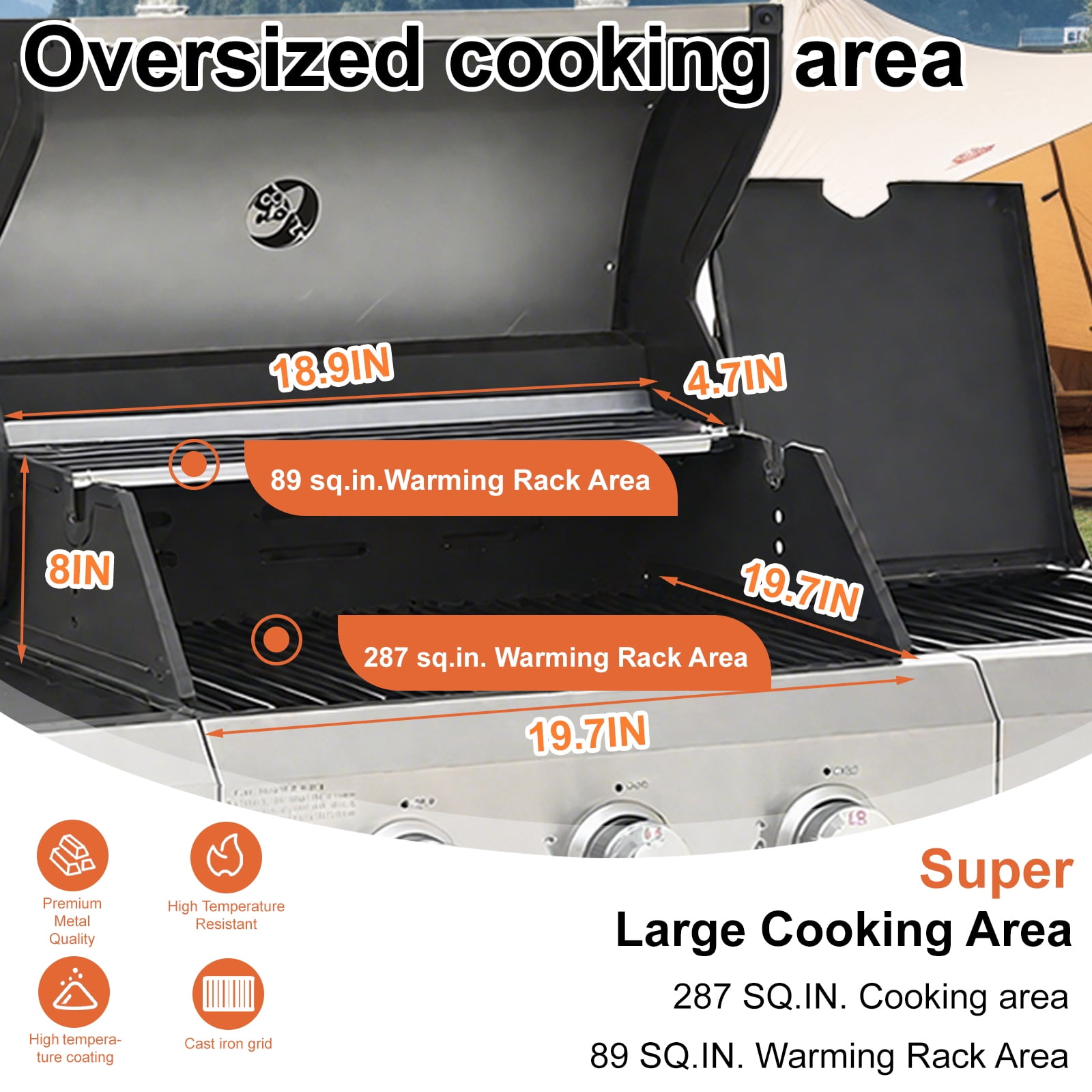 3 Burner Propane gas grill with side burner, Stainless Steel 40,500BTU Barbecue BBQ grills outdoor cooking for Backyard , Cast Iron Grates