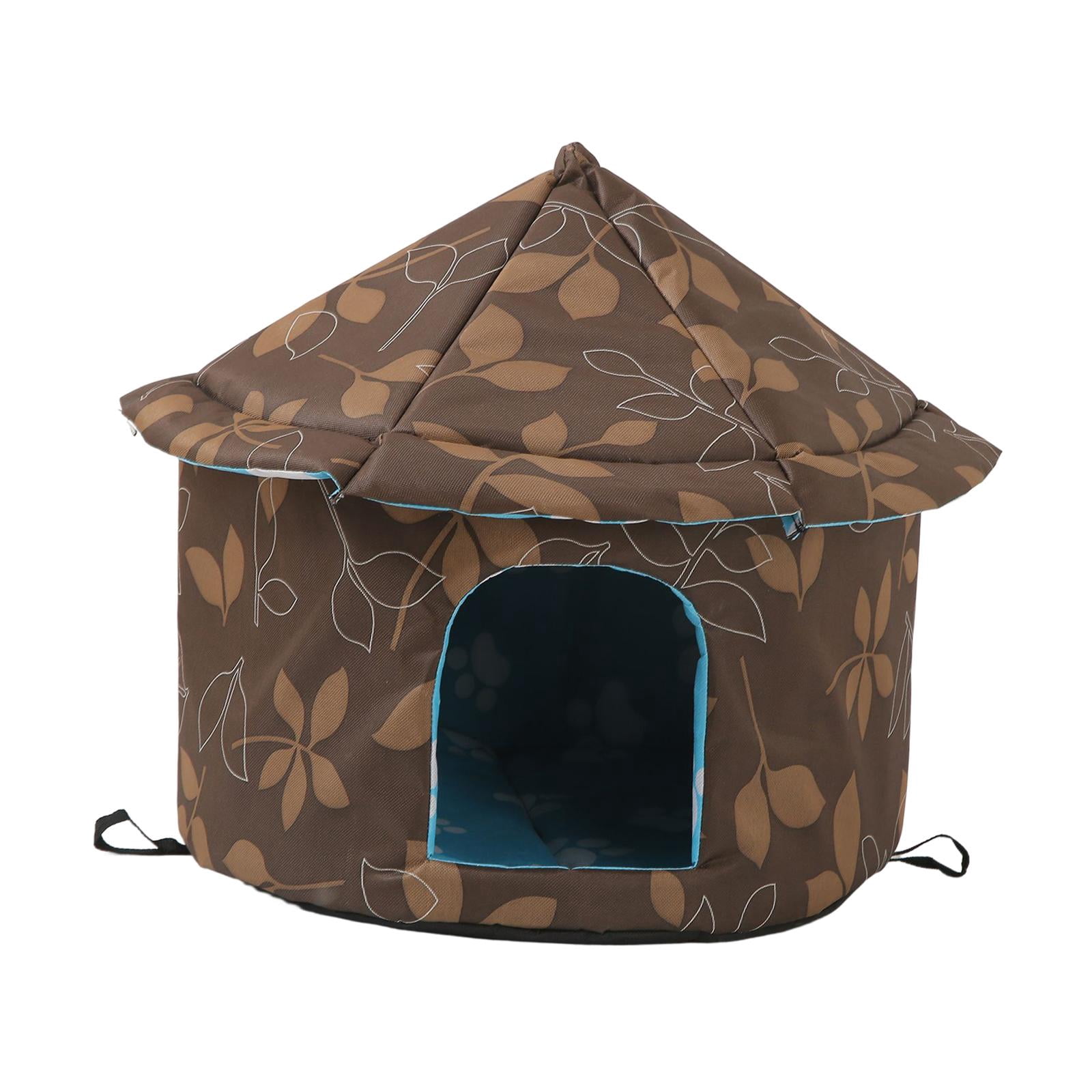 Outdoor Feral Cats Warm House, Waterproof Washable Winter Warm Pet Supplies Furniture Bed Cave Foldable Stray Cats Shelter Pet House Kennel Round L Brown