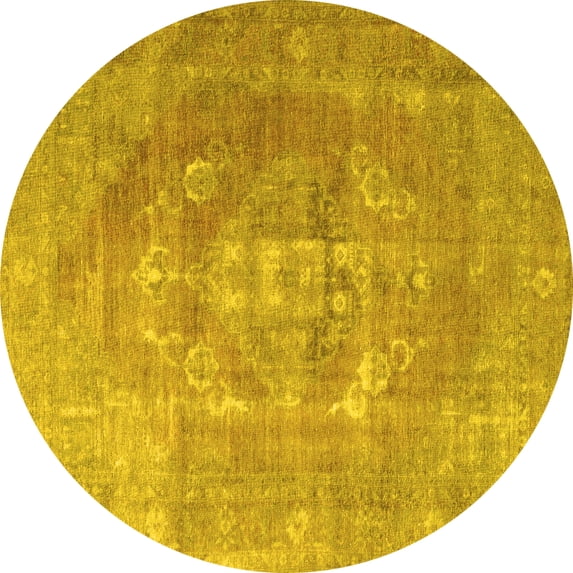 Ahgly Company Machine Washable Indoor Round Persian Yellow Traditional Area Rugs, 8' Round