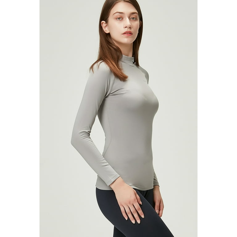 DEVOPS 2 Pack Women s Thermal Turtle Long sleeve shirts compression Base layer top Medium Charcoal Light Grey
