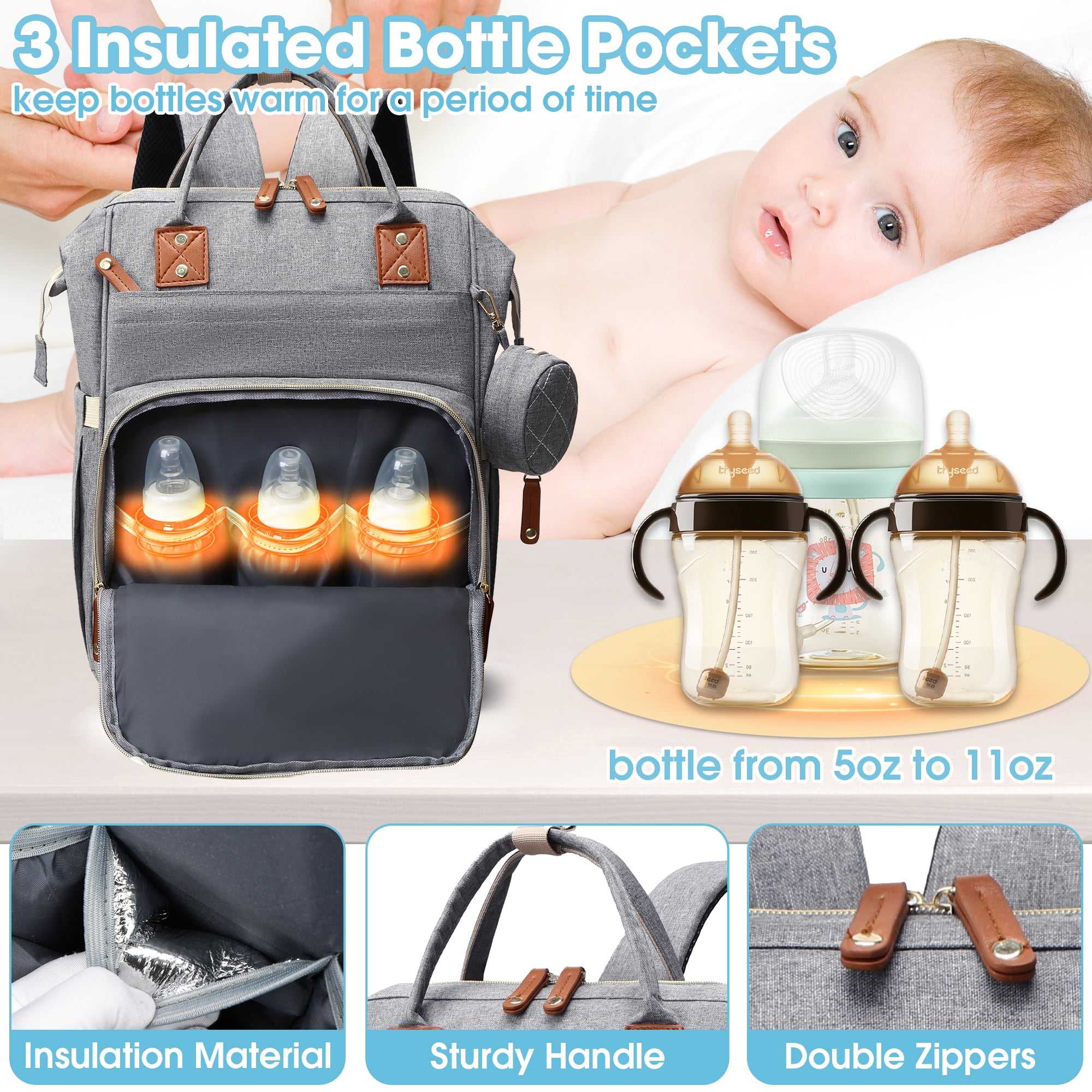 3 In 1 Diaper Bag Backpack With Changing Station Waterproof Baby Bag With  Auto Foldable Crib Multiple Color Ns2