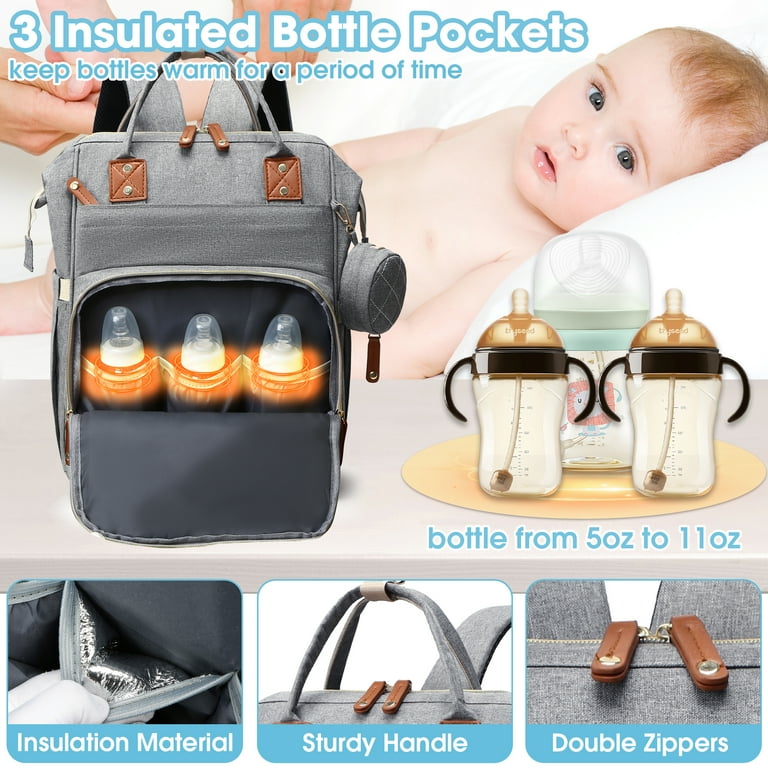 Diaper Bag Backpack Portable Baby Bag Include Insulated Pocket 3 In 1 Multi Functional Travel Baby Diaper Bag with Diapers Changing Pad for Boys and