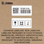 Zebra 4 x 2 in Thermal Transfer Polypropylene Labels PolyPro 3000T Permanent Adhesive Shipping Labels - 1 in Core - 4 Rolls