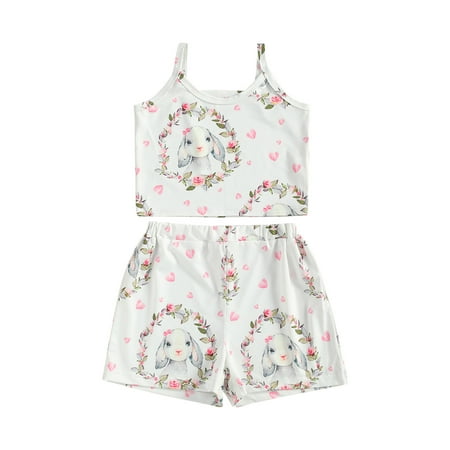 

Nokiwiqis Girl s 2 Piece Set Children s Rabbit Flower Printing Camisole Shorts