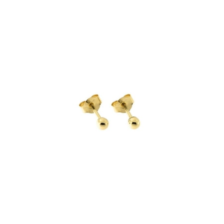 14k Gold Beaded Earrings - 14 Karat Yellow Gold Round Bead Ball Stud Earrings, 2mm