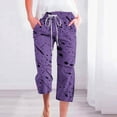 thumbnail image 2 of CaComMARK PI Womens Pants Plus Size Capris Solid Color Print Elastic Slacks Loose Cropped Trousers, 2 of 5