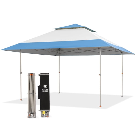 CROWN SHADES 13x13 Pop Up Canopy Tent Gazebo on Clearance with One Push Setup Outdoor Gazebo for Backyard Patio White&Blue