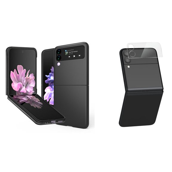 Bemz Premium Bundle for Samsung Galaxy Z Flip 3 5G: Slim Snap-On Protector Case (Black), Rear Camera Glass Protector