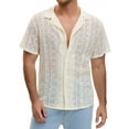 thumbnail image 1 of Camisa de Malla INSPIRE CHIC para Hombre con Cuello Camp, de Manga Corta, Botones, Camiseta Transparente XL Beige, 1 of 6