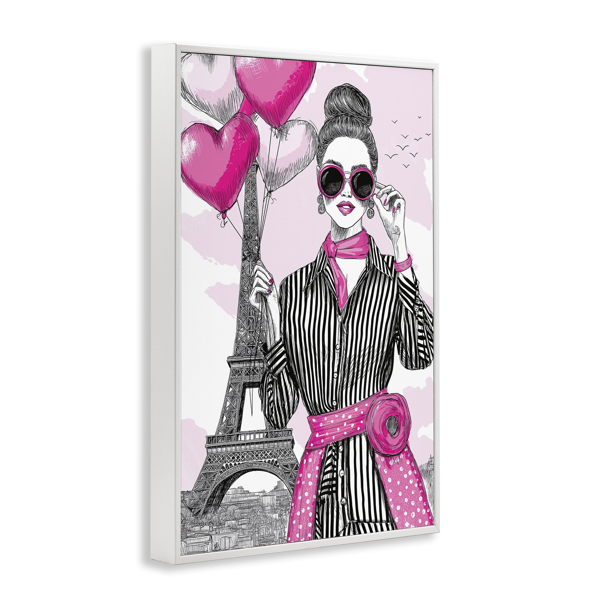 Stupell Industries Parisian Chic Woman with Balloons White Framed Giclee Art, design by Jess Stempel