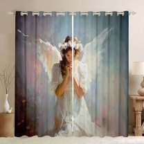jejeloiu Cute Angle Girls Curtains Pack of 2 (42x84 Each),White Wings Curtains Blackout For Kids