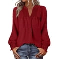 thumbnail image 4 of Women Boho Long Sleeve Shirts Dressy Casual V-Neck Fall Fashion Tops Dot Flowy Blouses, 4 of 6
