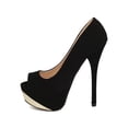 thumbnail image 4 of Women Nubuck Peep Toe Metallic Plate Platform Stiletto Pump GJ69, 4 of 6