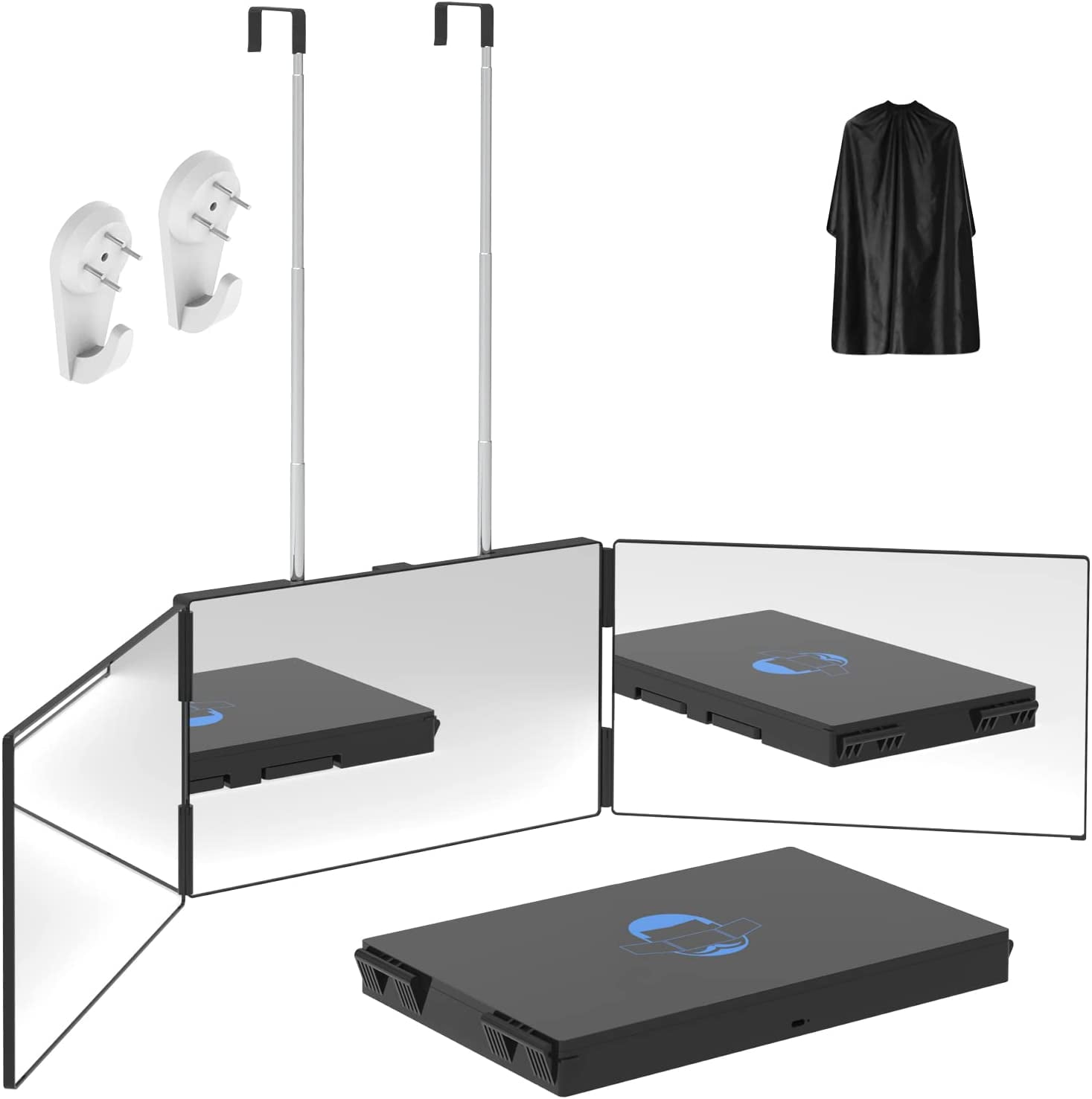 OLIBUY 3 Way Mirror with Barber Shawl,Hair Cutting Mirror,Trifold