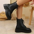thumbnail image 4 of Viluyesy Womens Mid Calf Boots, Thick Sole Combat Shoes Lace-Up Fashion Motorcycle Boots Black US7, 4 of 8