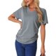 thumbnail image 1 of INSPIRE CHIC Camisetas de pijama para mujeres, camisetas de pijama suaves y cómodas, tops de sueño de cuello en V y manga corta, L Gris, 1 of 5