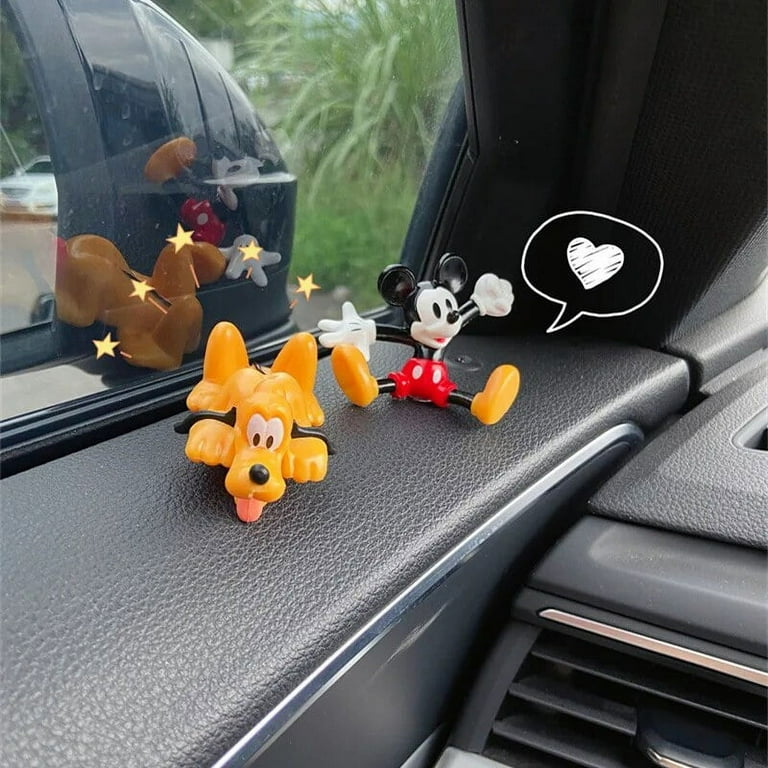 Disney Mickey Anime Car Interior Dashboard Ornament Auto Cute Kawaii animal Model Cars Display Screen Funny Decor Accessories Dog