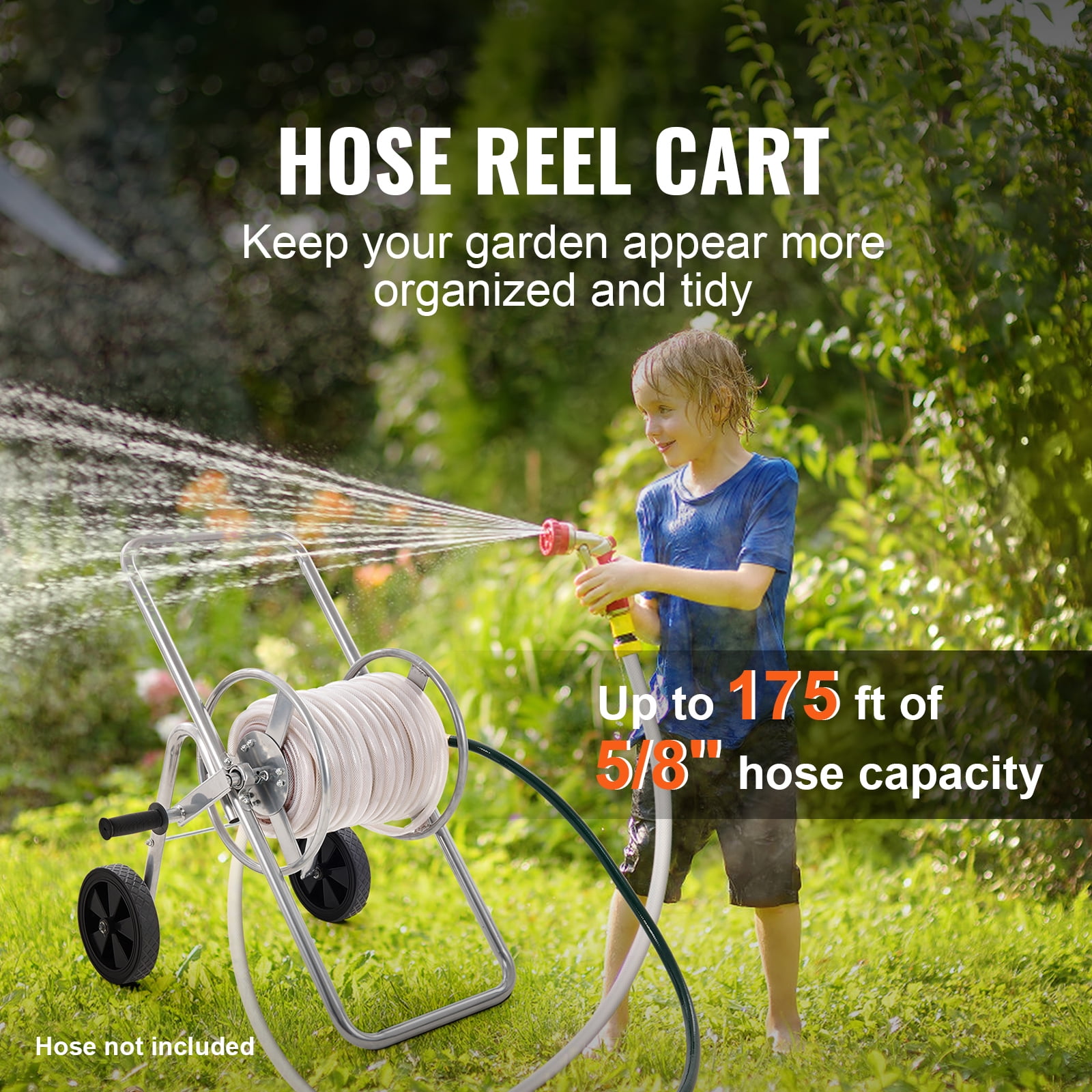 SKYSHALO Hose Reel Cart with Wheels, Carry Up To 175ft of 5/8’’ Hose, Portable Metal Hose Winder Suitable for Yard Planting & Garden