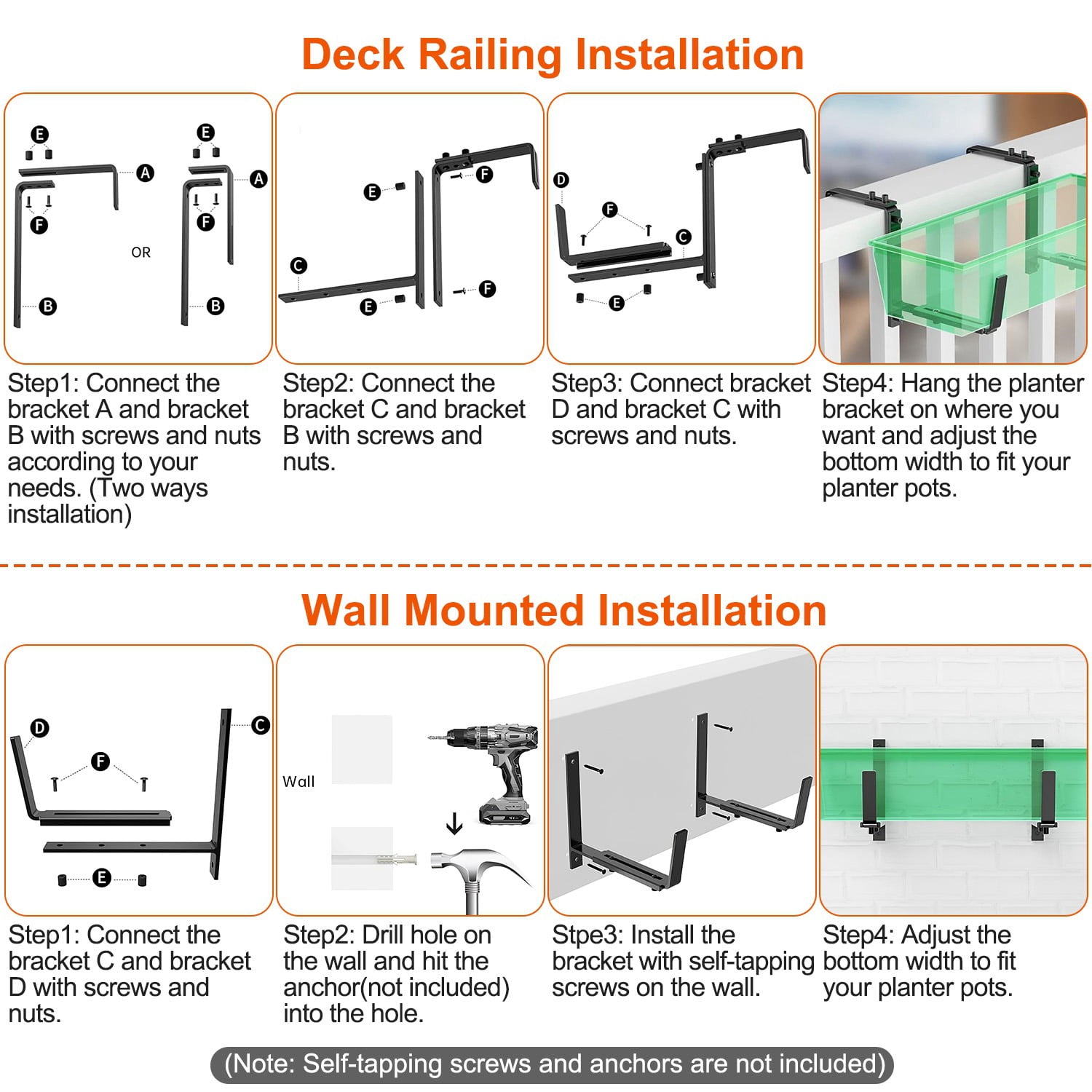 (Weiyi-EC)-- 4Pcs Per Set Adjustable Planter Box Brackets Flower Box Holders Window Boxes Planters Hooks No Drill Railing Planter Mounts For Windowsills Garden Fences Balcony **--（ ki[/'l）