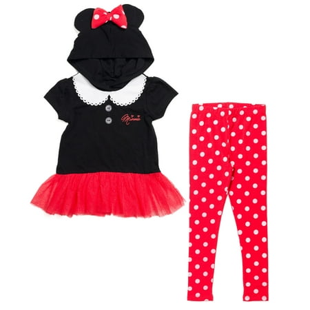 

Disney Minnie Mouse Toddler Girls Cosplay Graphic T-Shirt Dress Legging Polka Dots Black / Red 2T